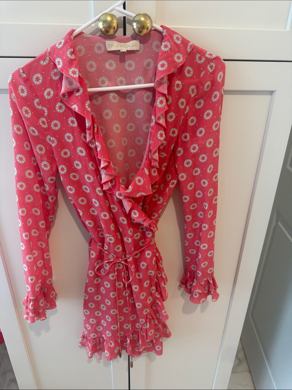 Coral Pink Floral Ruffle Wrap Mini Dress